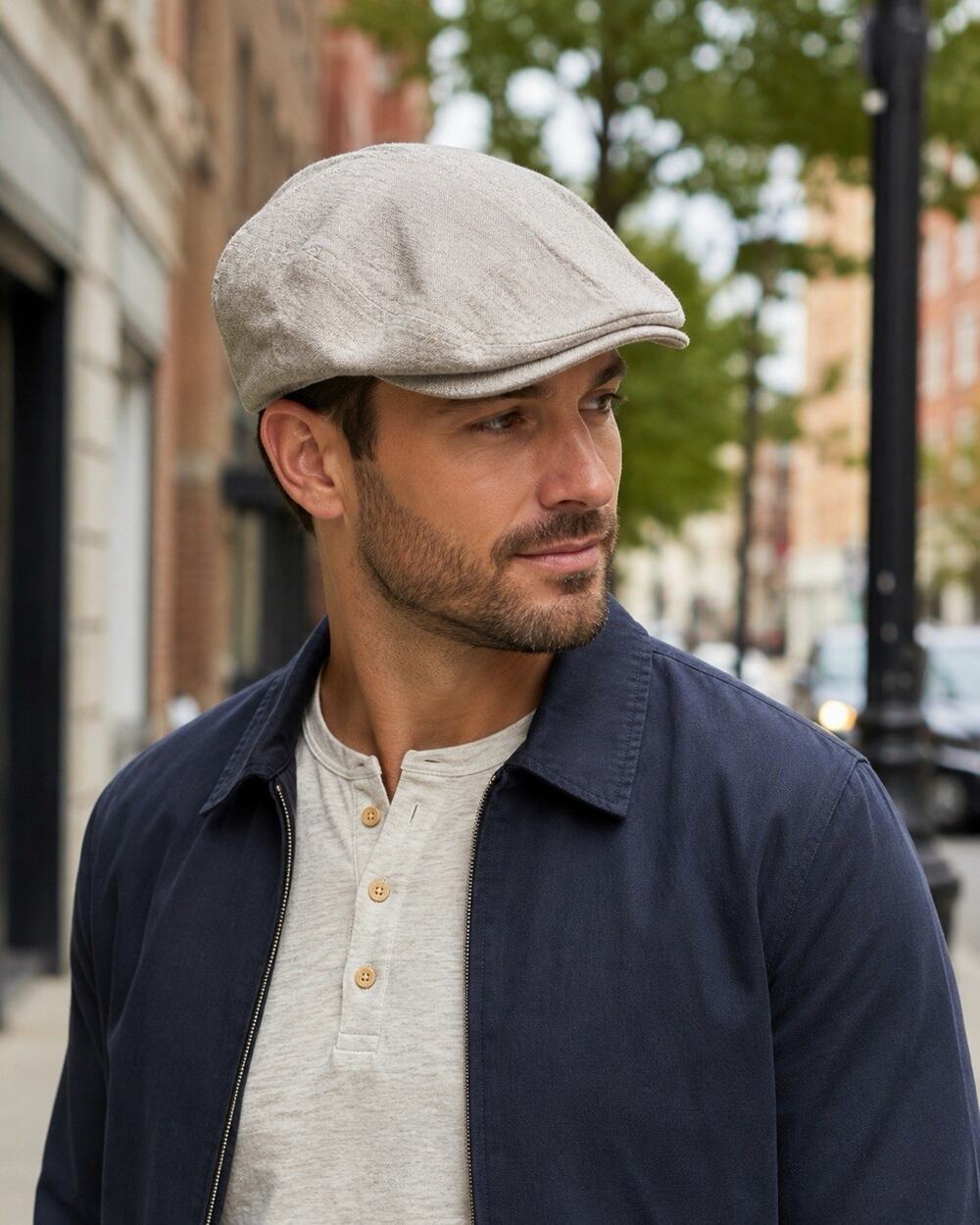 Stetson Ivy Newsboy Flat Cap Hat Khaki Linen Cotton Blend Large Golf Driver